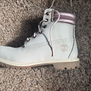Timberland Gray Boots with Metallic Pink Highlights